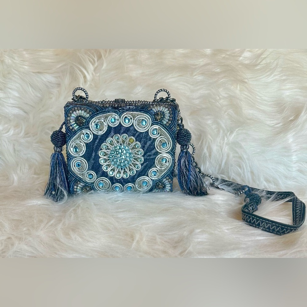 Mary Frances Blue beaded Clutch/Purse